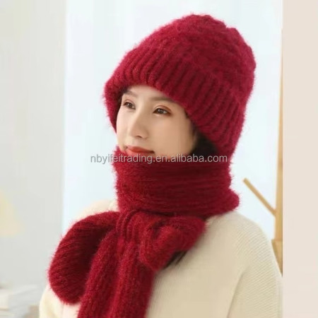 NEW Winter Protection Windproof Cap with Scarf Wine Red